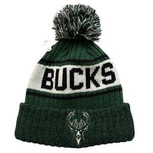 Milwaukee Bucks Pom Knit Beanie Hat NBA Basketball Fleece Lined OSFM